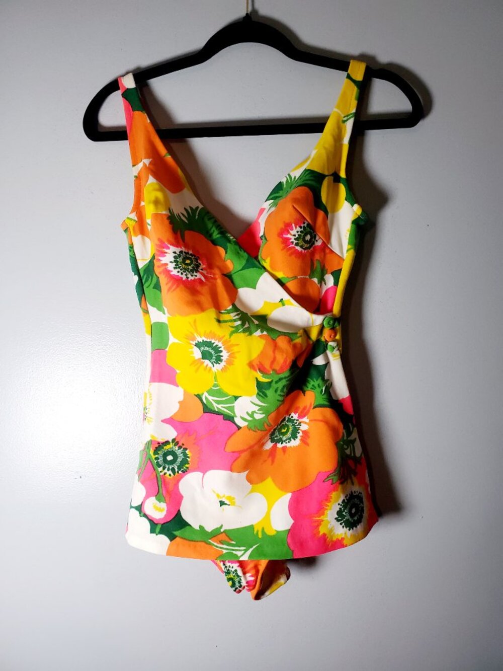 Vintage 70s Mod Floral Swimsuit/Bathing Suit Retro Pin Up Bright Psyc 11/12 - Picture 15 of 16
